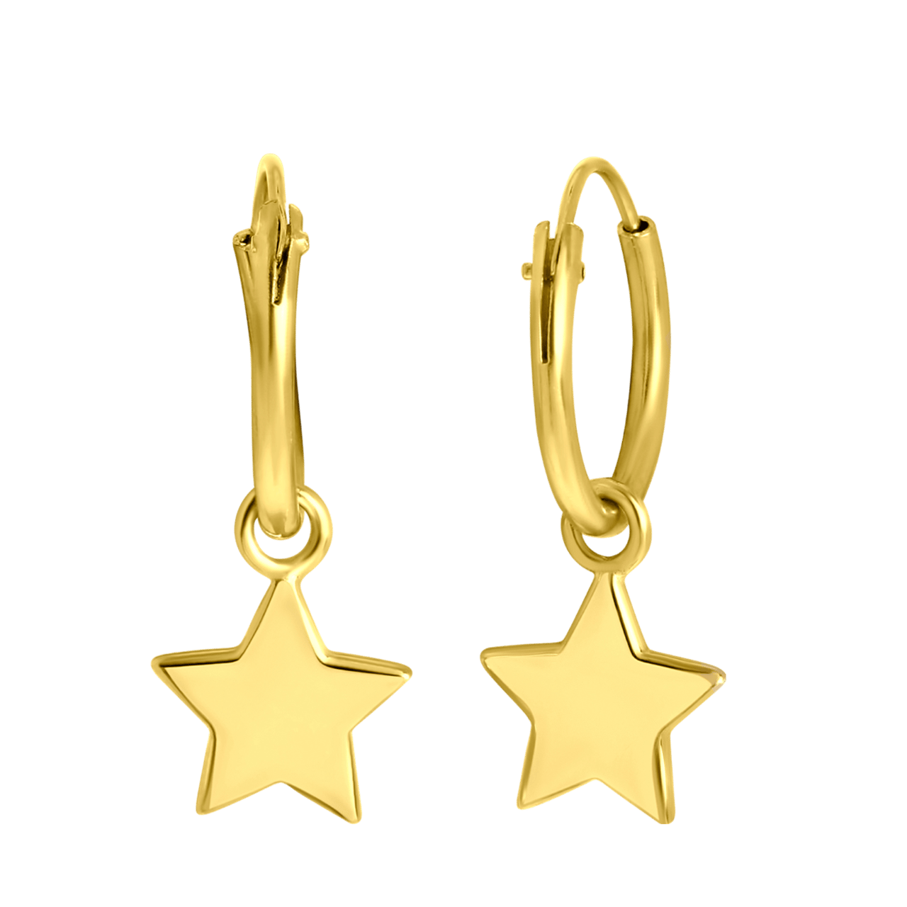 Zilveren goldplated oorringen met hanger star