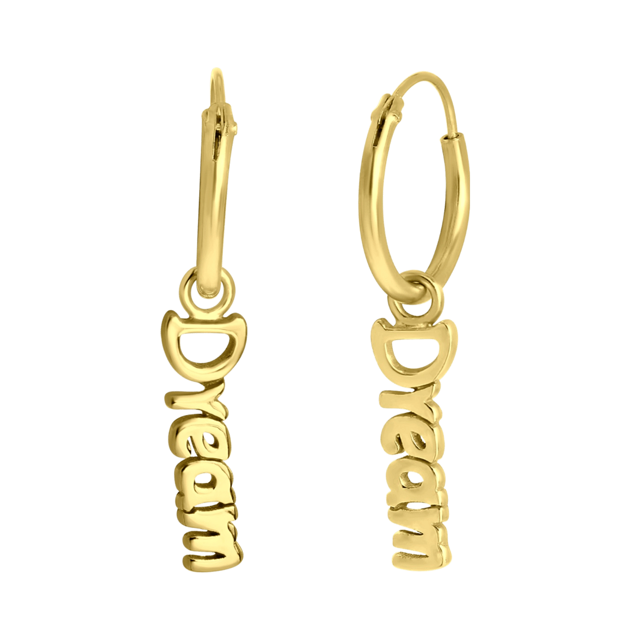 Zilveren goldplated oorringen met hanger dream