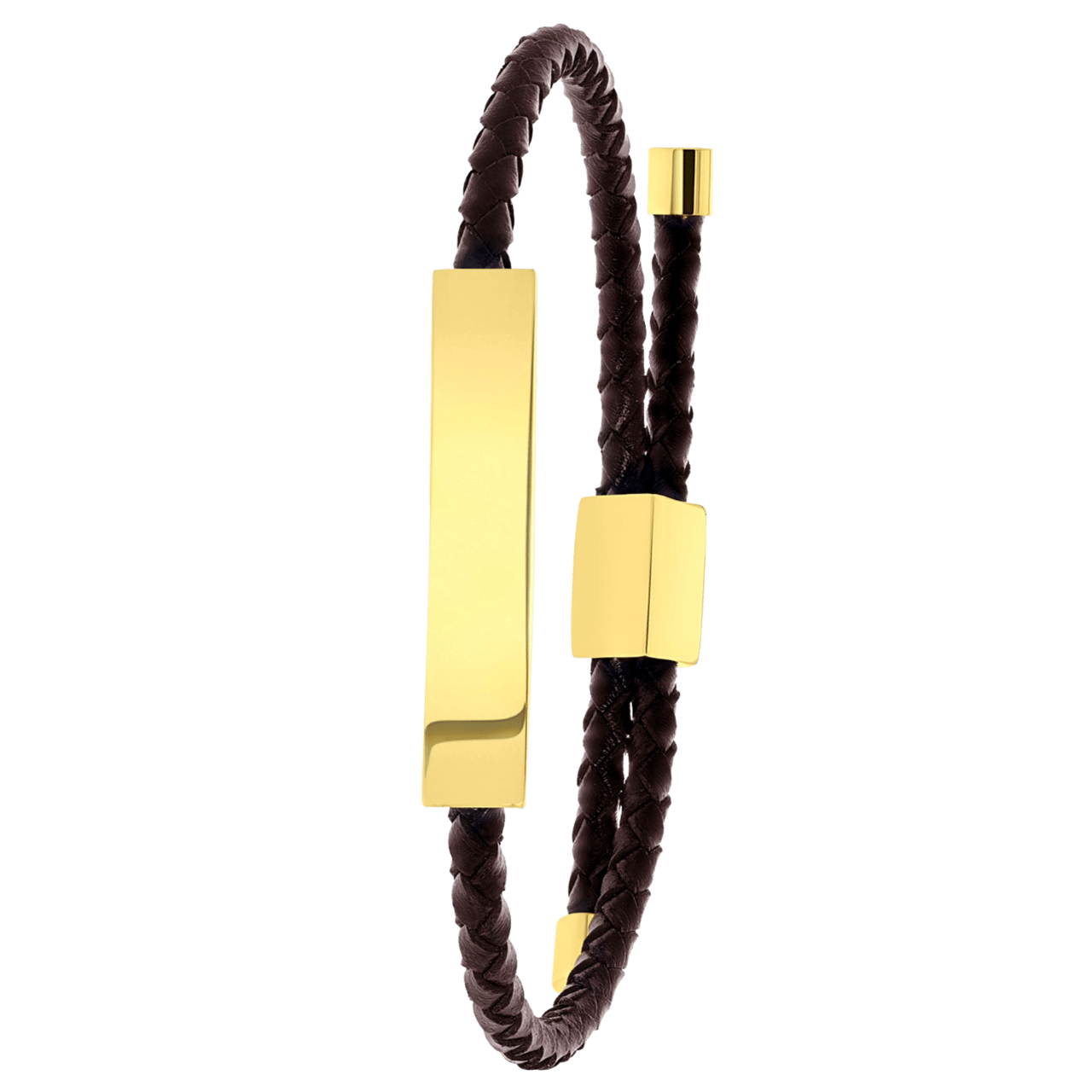 Bruin leren herenarmband met goldplated gerecycleerd stalen plaat