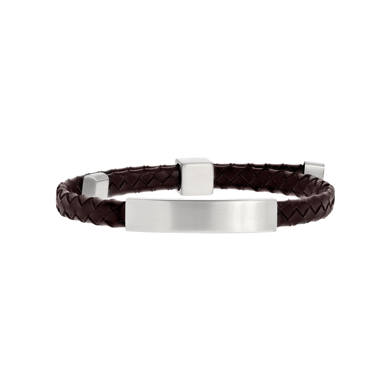 Plattenarmband für Herren, Edelstahl matt, braun