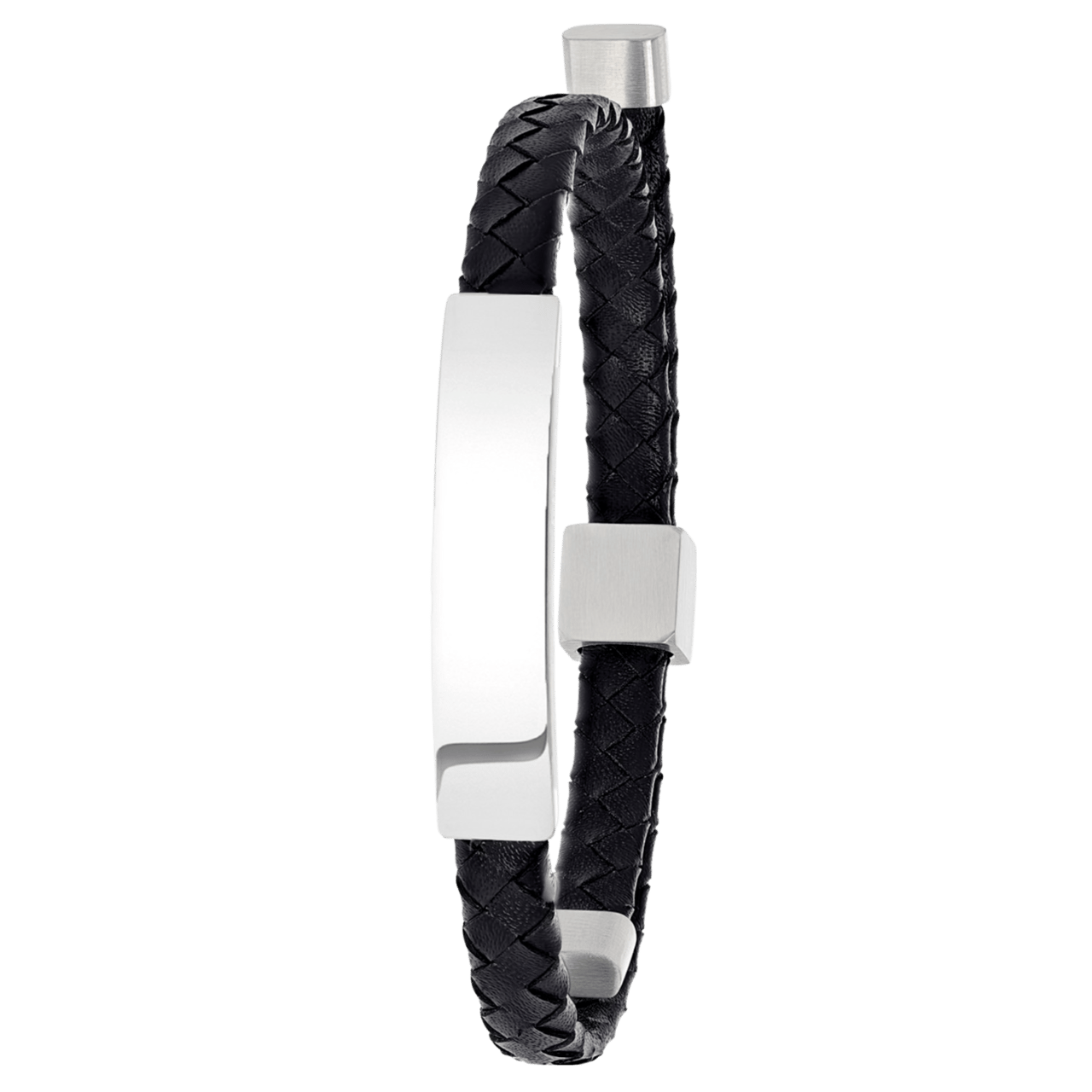 Blauw leren herenarmband met gerecycleerd stalen plaat