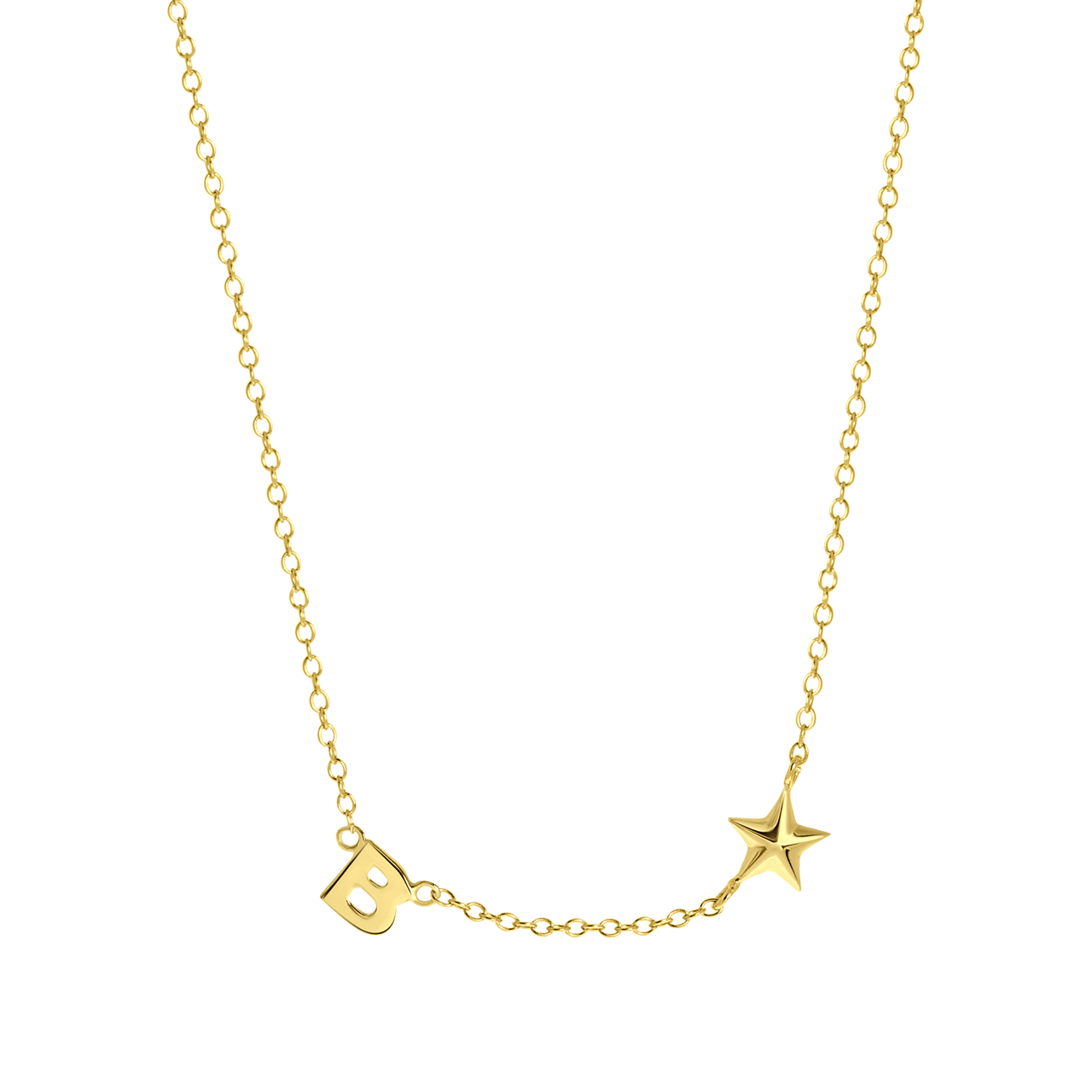 Zilveren goldplated ketting met letterhanger en ster voor dames