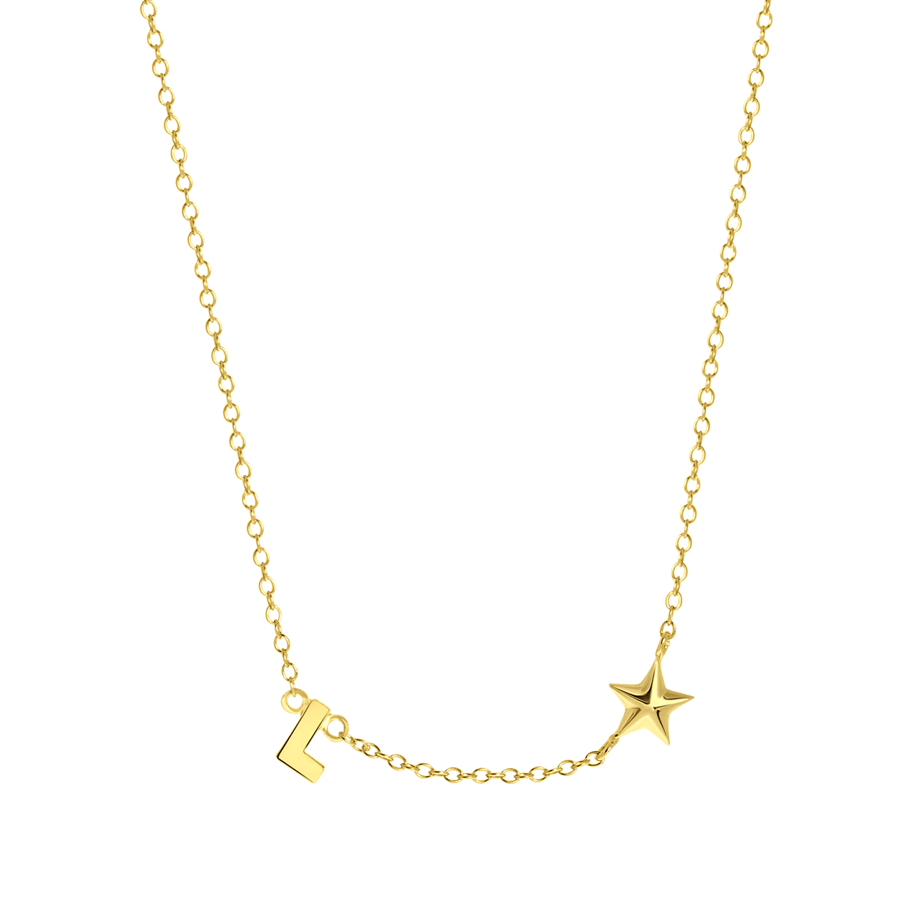 Zilveren goldplated ketting met letterhanger en ster voor dames