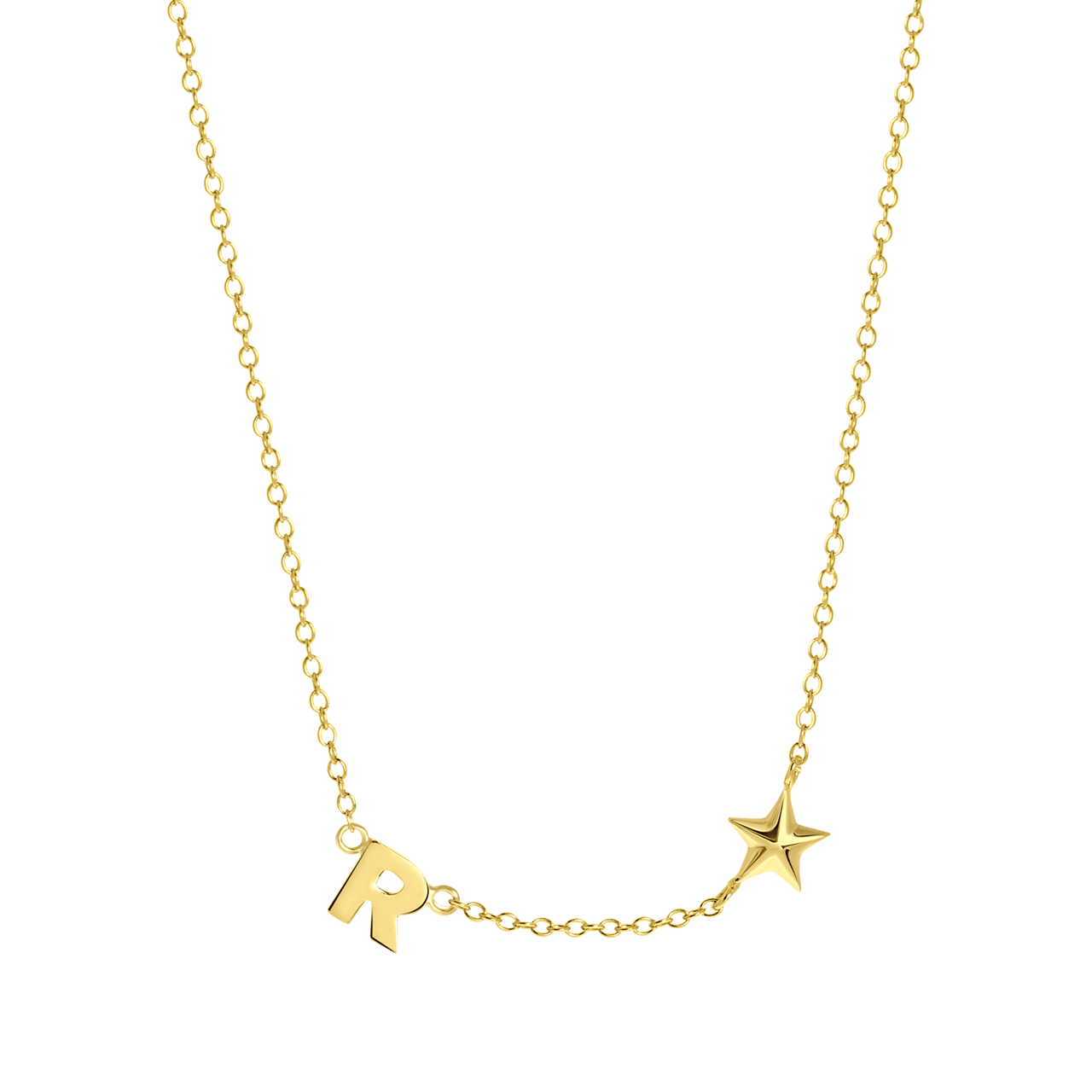 Zilveren goldplated ketting met letterhanger en ster voor dames