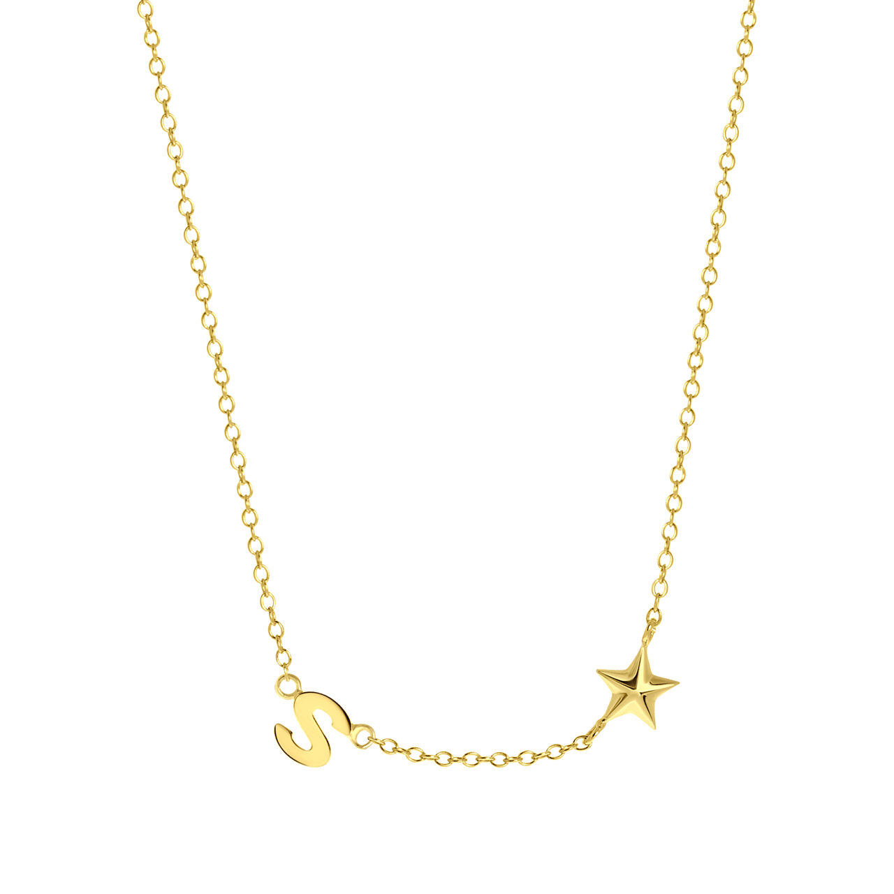 Zilveren goldplated ketting letter/stardust