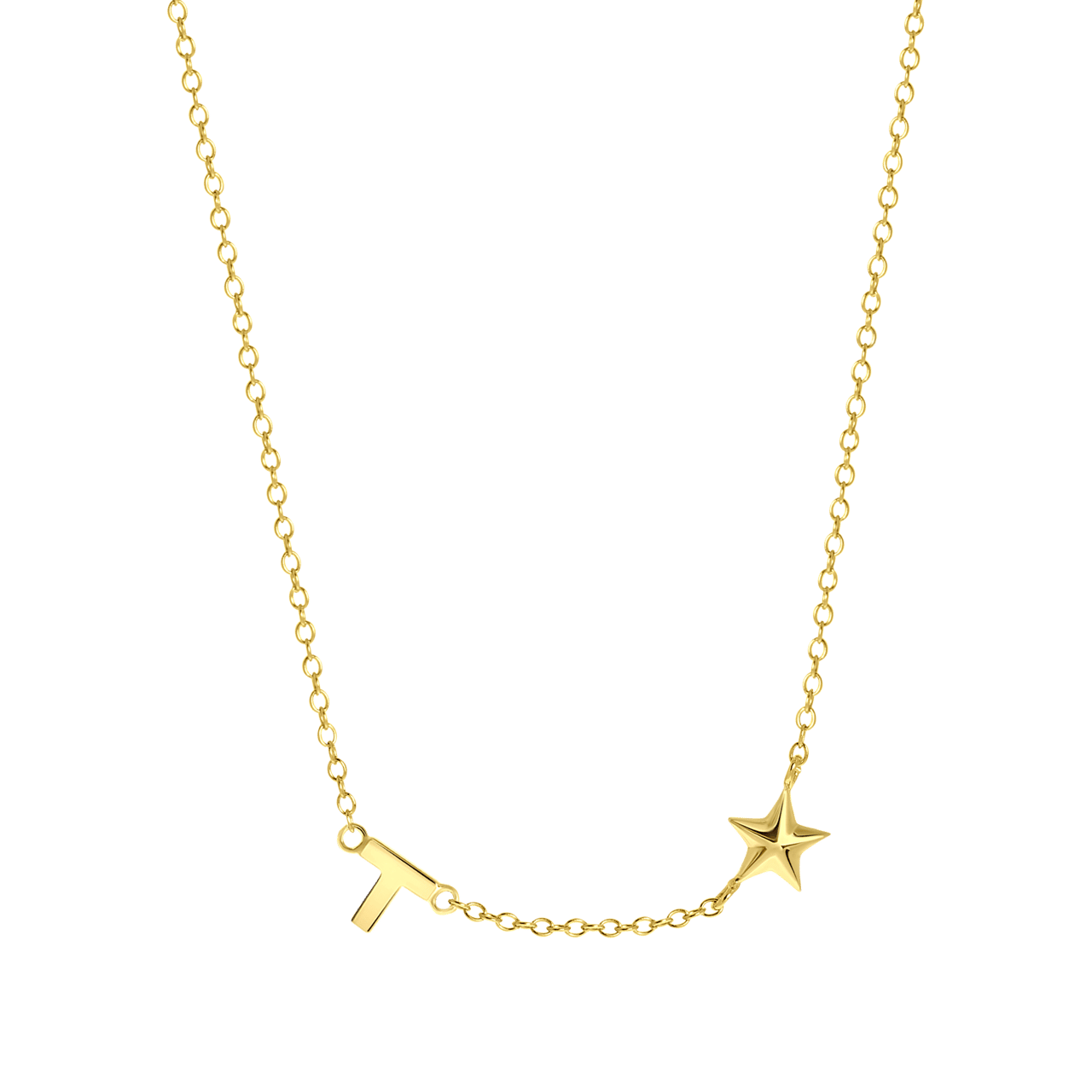 Zilveren goldplated ketting met letterhanger en ster voor dames