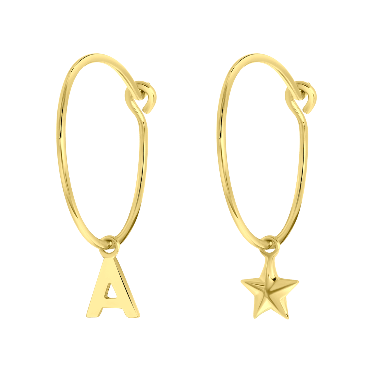 Zilveren goldplated oorbellen letter/stardust