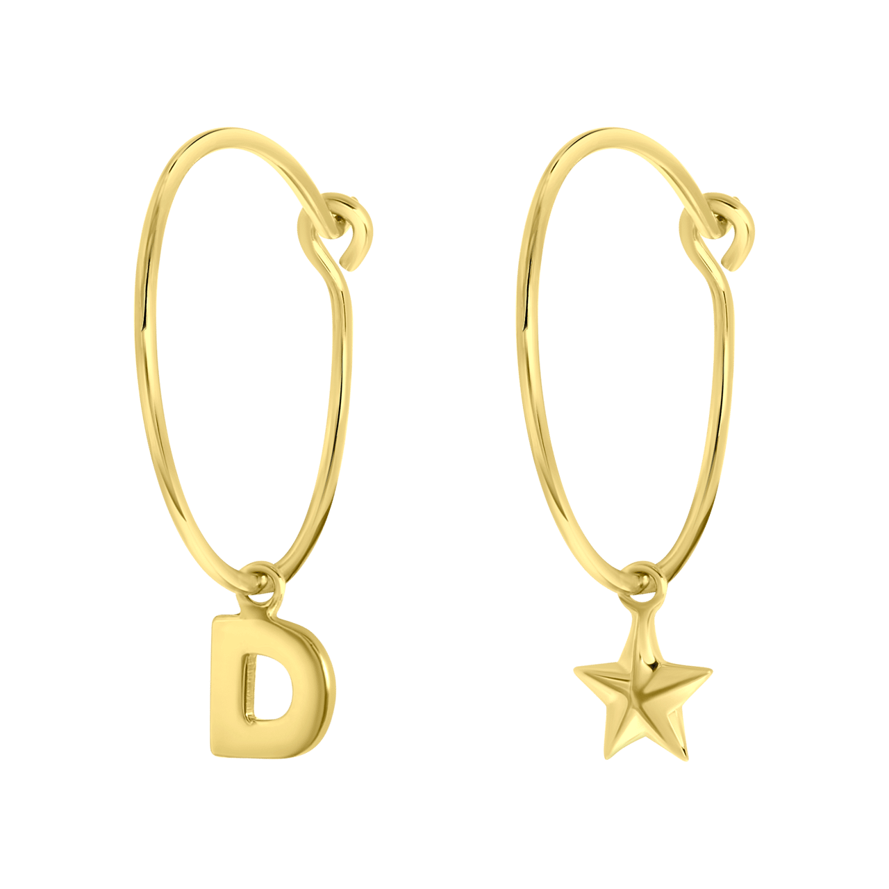 Zilveren goldplated kinderoorringen met letterhanger en ster