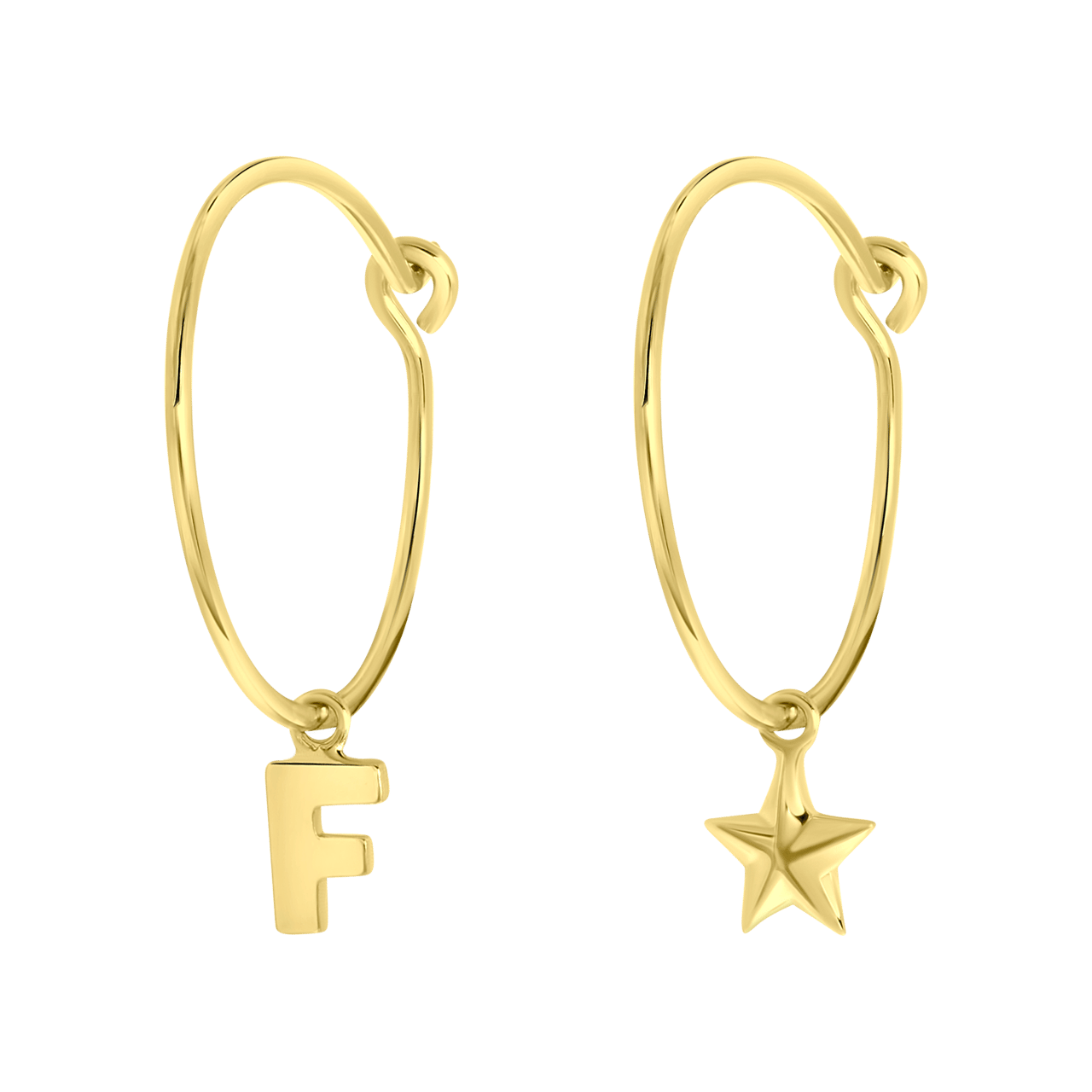 Zilveren goldplated oorbellen letter/stardust
