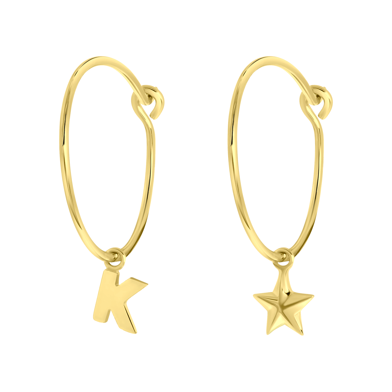 Zilveren goldplated oorbellen letter/stardust