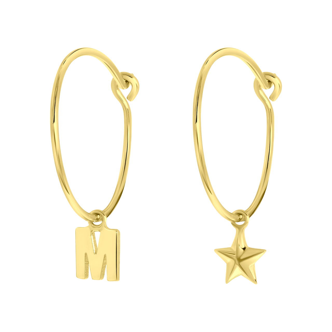 Zilveren goldplated kinderoorringen met letterhanger en ster