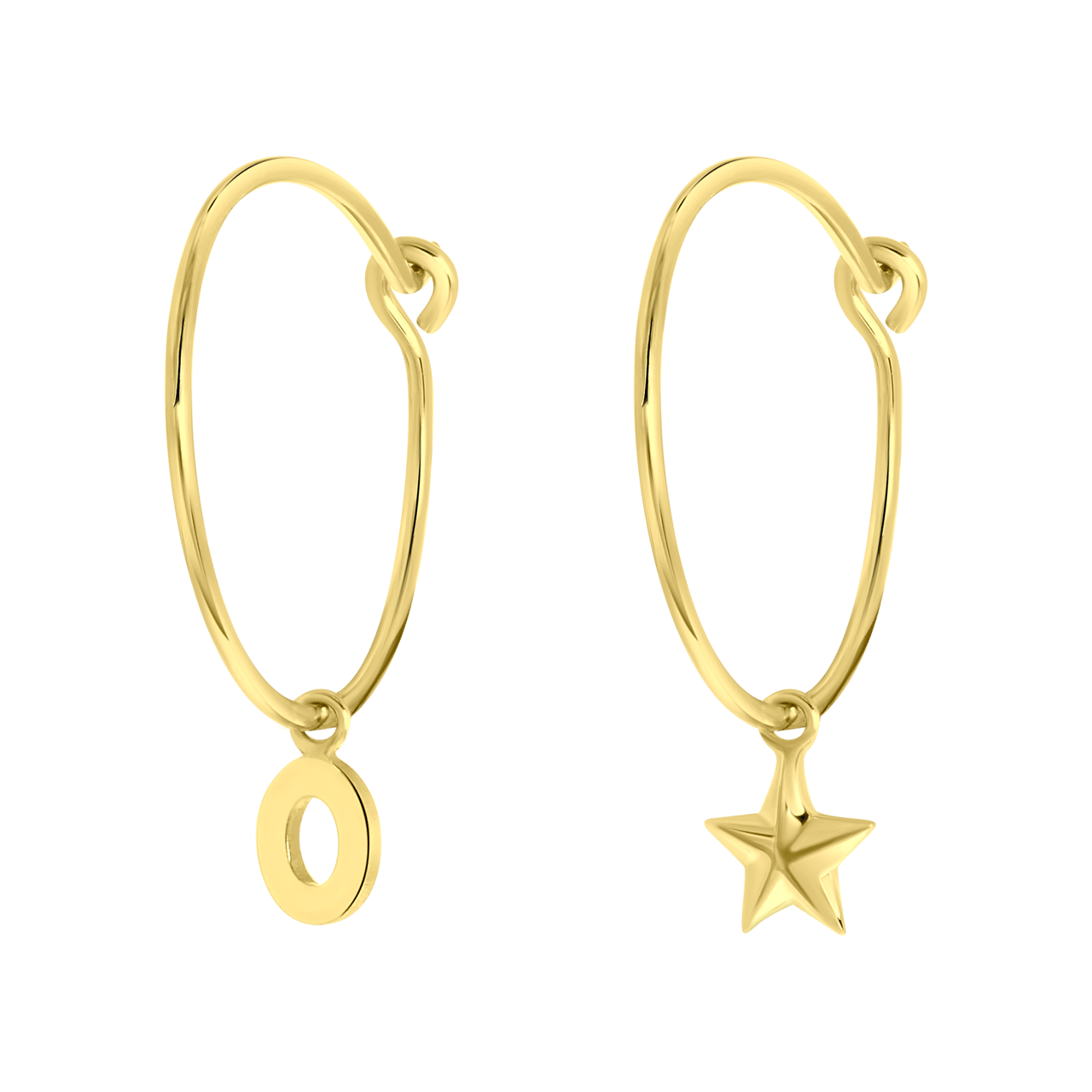 Zilveren goldplated kinderoorringen met letterhanger en ster