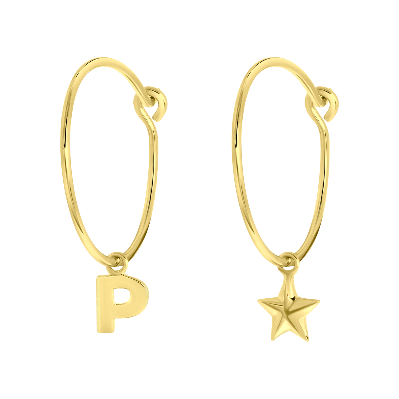 Zilveren goldplated oorbellen letter/stardust