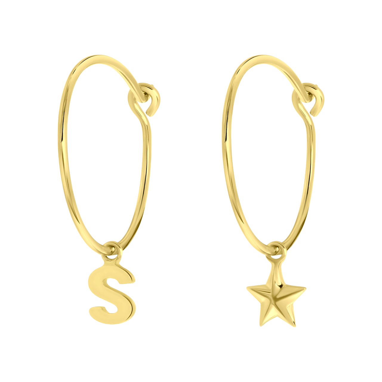 Zilveren goldplated kinderoorringen met letterhanger en ster