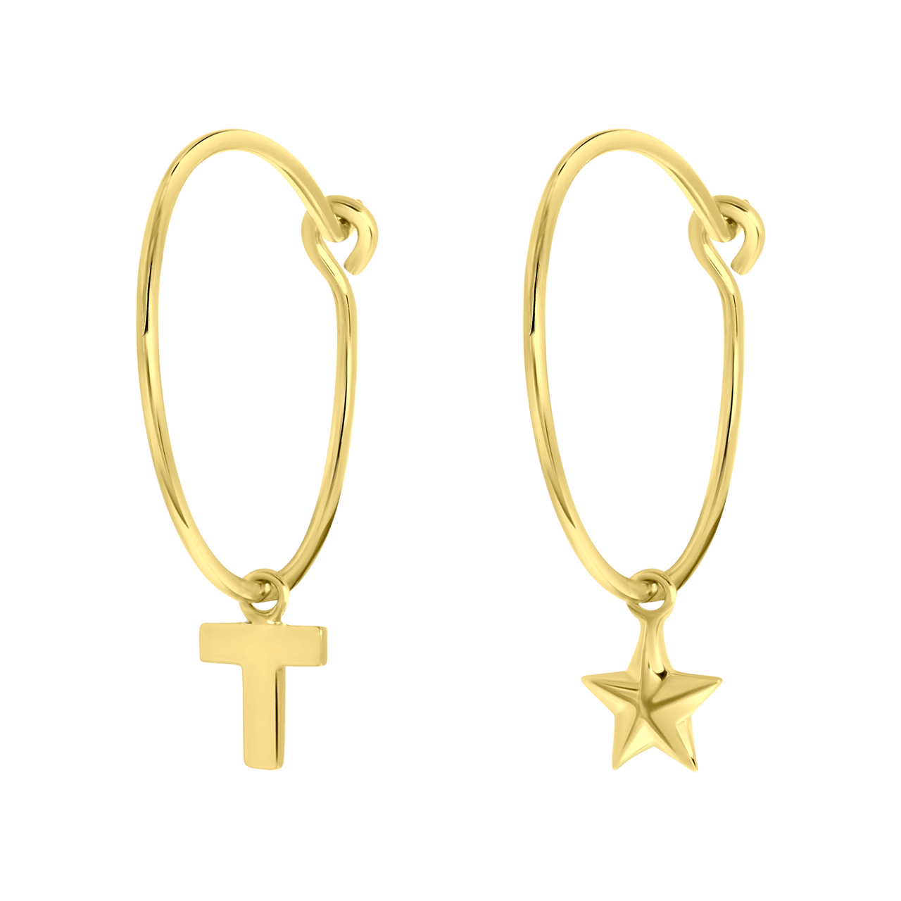 Zilveren goldplated oorbellen letter/stardust