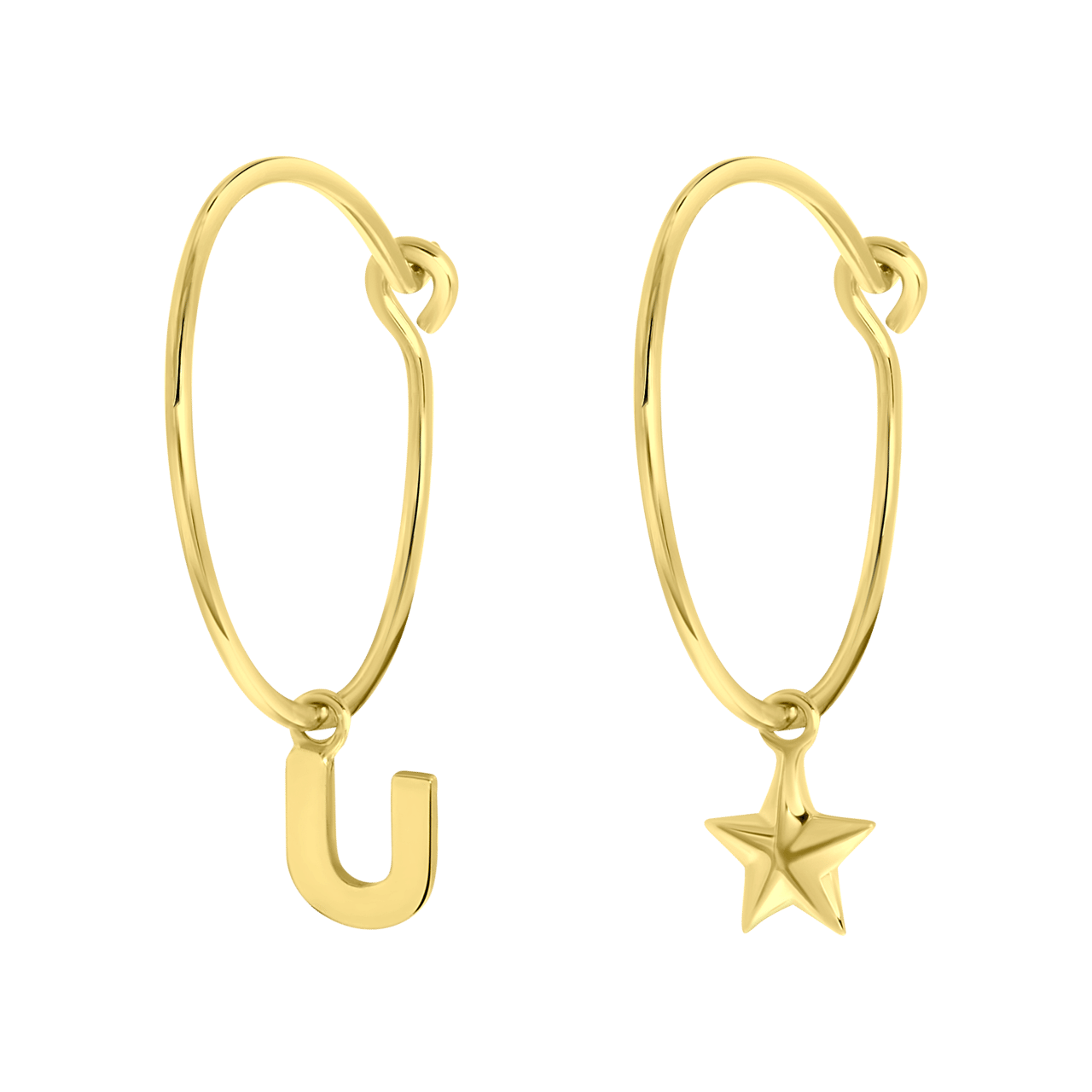 Zilveren goldplated kinderoorringen met letterhanger en ster