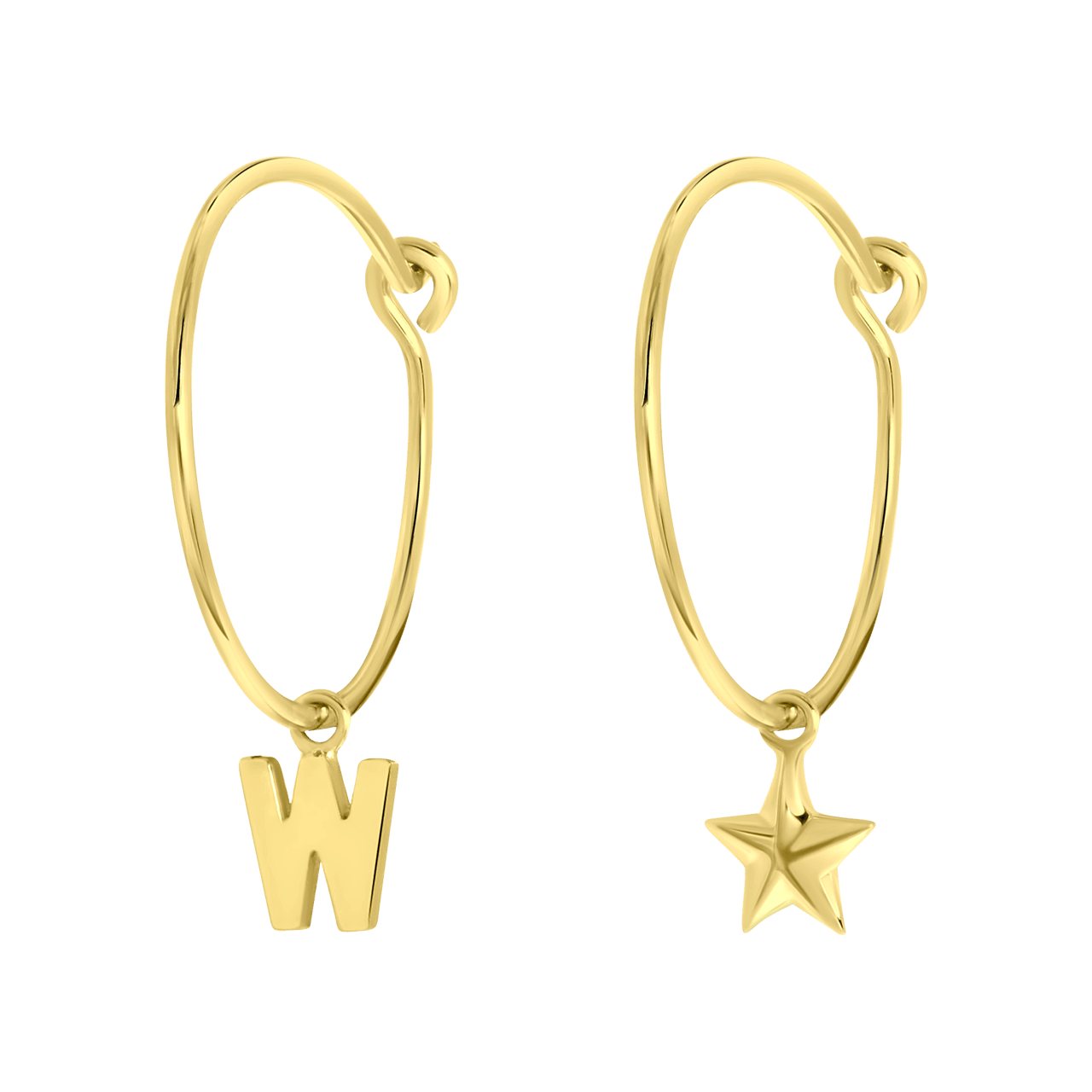 Zilveren goldplated oorbellen letter/stardust