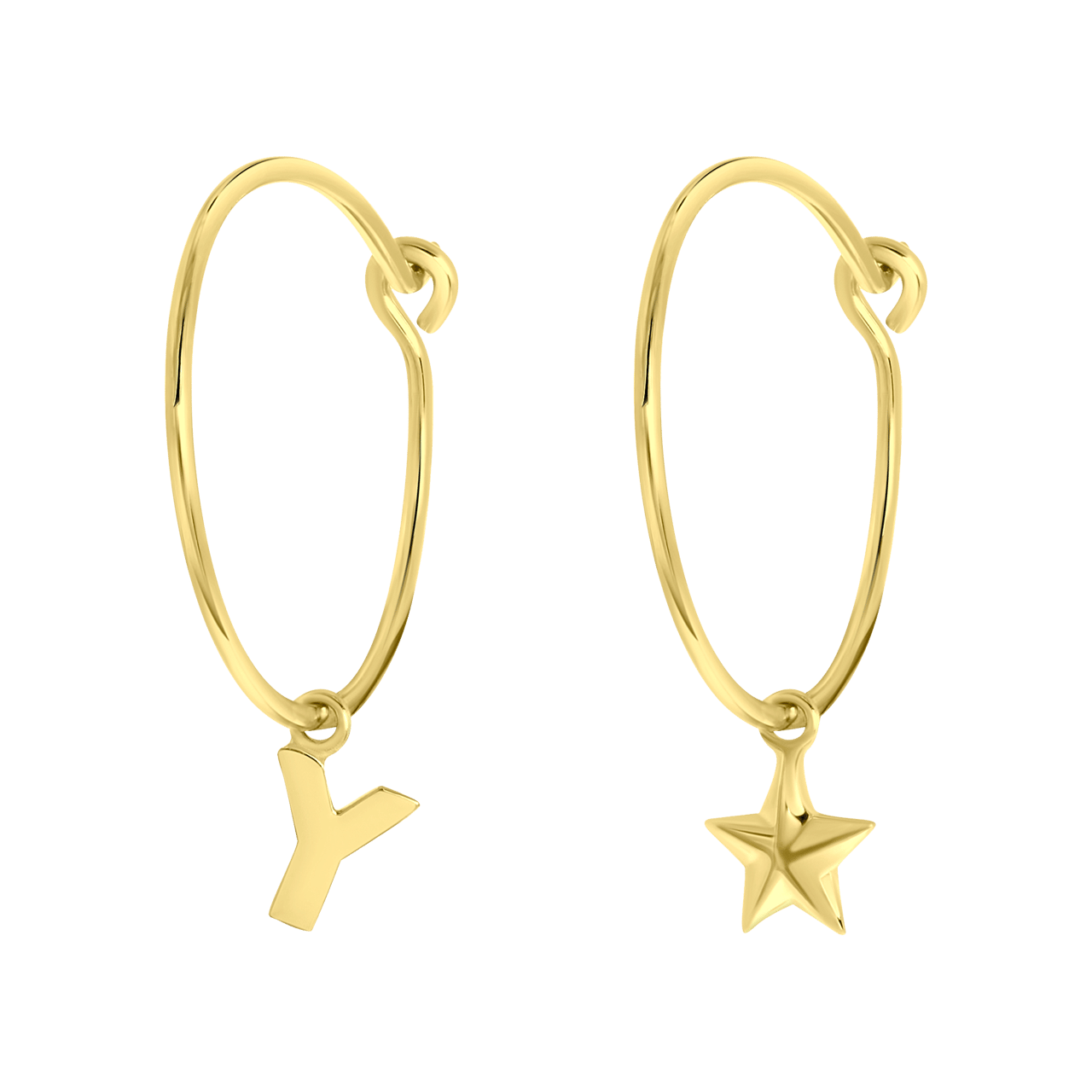 Zilveren goldplated kinderoorringen met letterhanger en ster