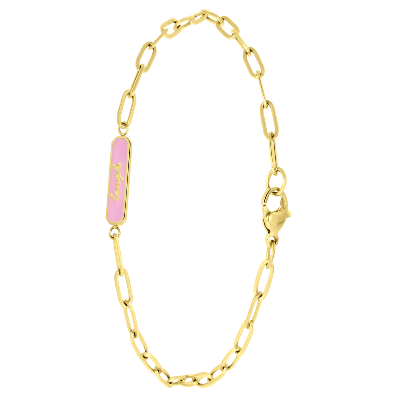 Stainless steel goldplated armband laugh emaille paars