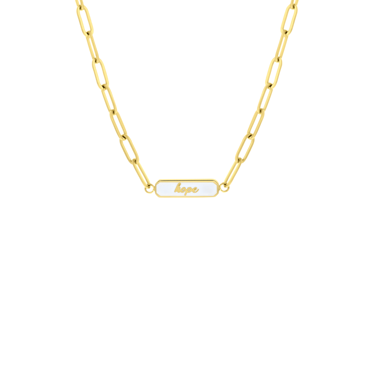 Stalen goldplated ketting hope emaille wit