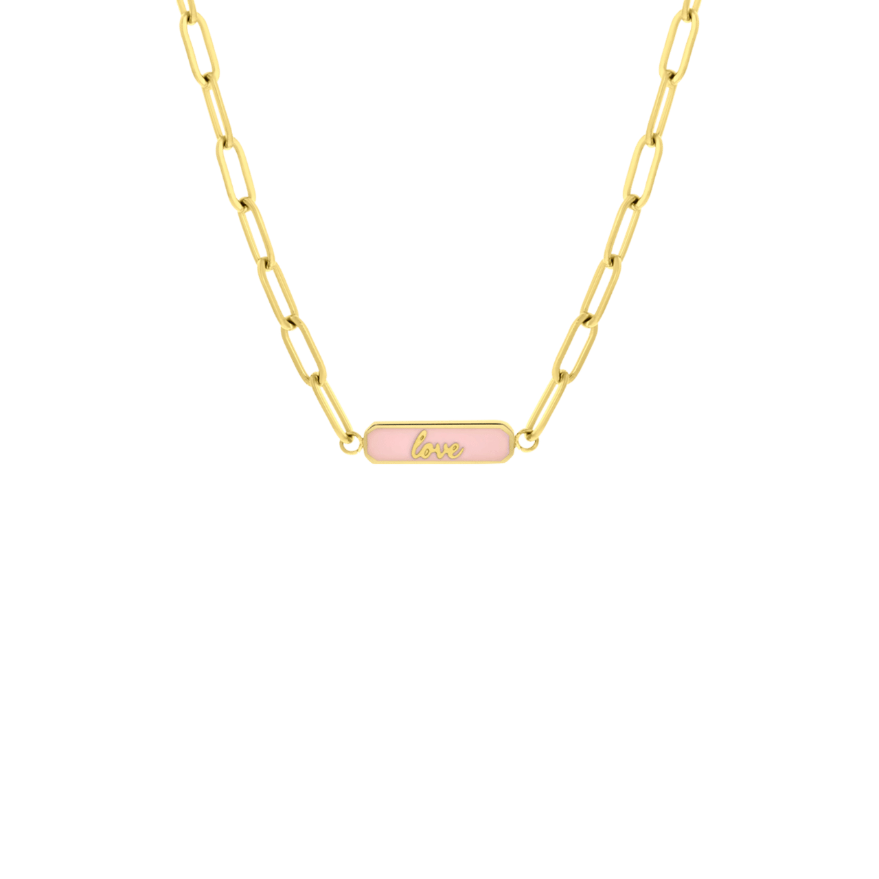 Stainless steel goldplated ketting love emaille roze