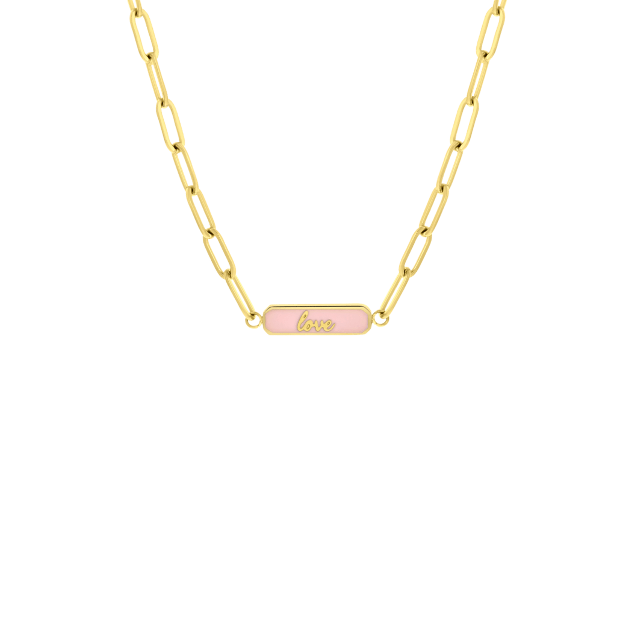 Stalen goldplated ketting love emaille roze