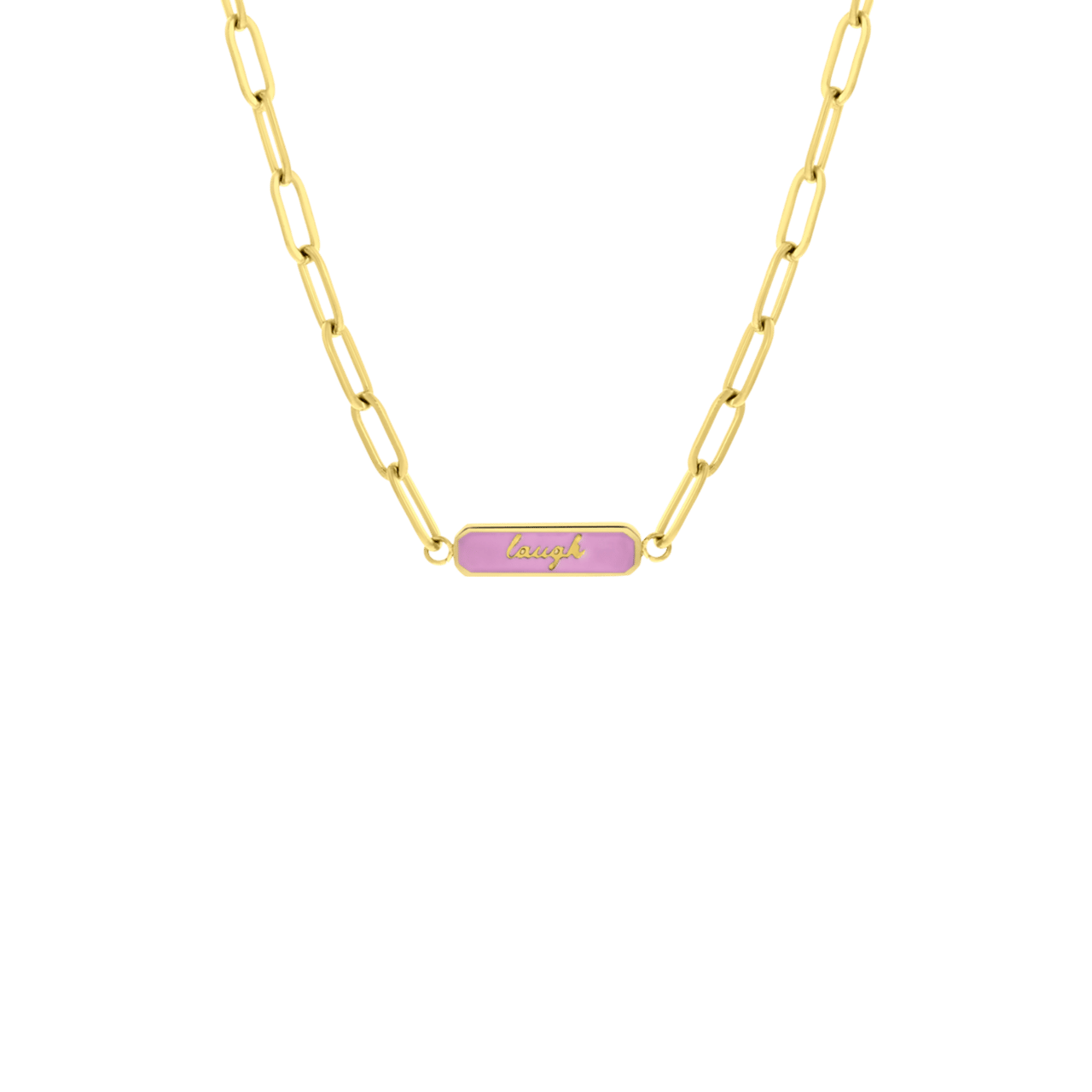 Stainless steel goldplated ketting laugh emaille paars
