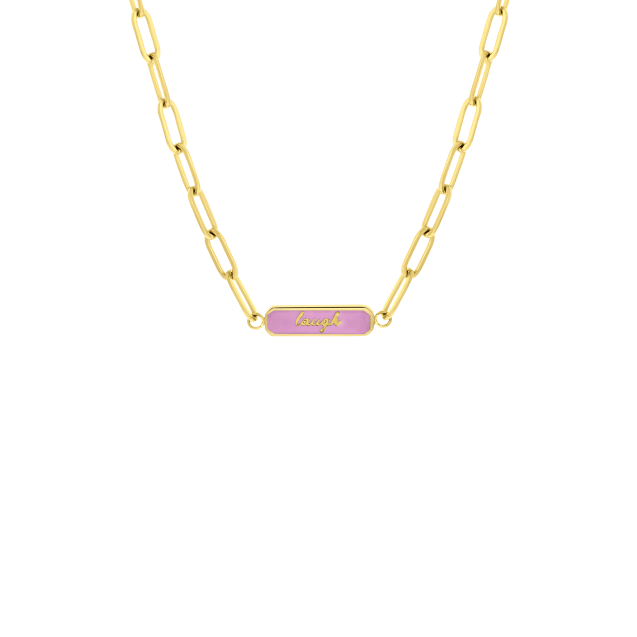 Stalen goldplated ketting laugh emaille paars