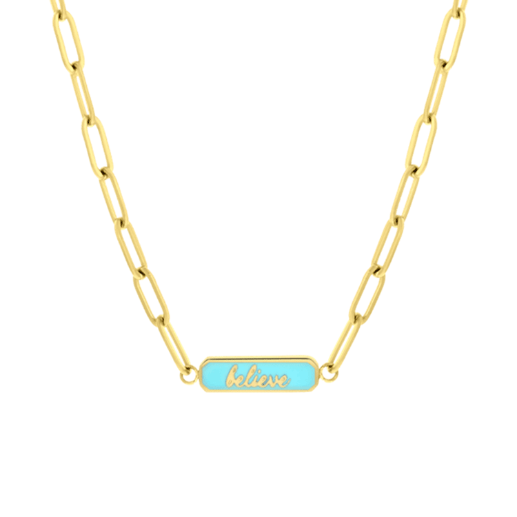 Stainless steel goldplated ketting believe emaille mint voor dames