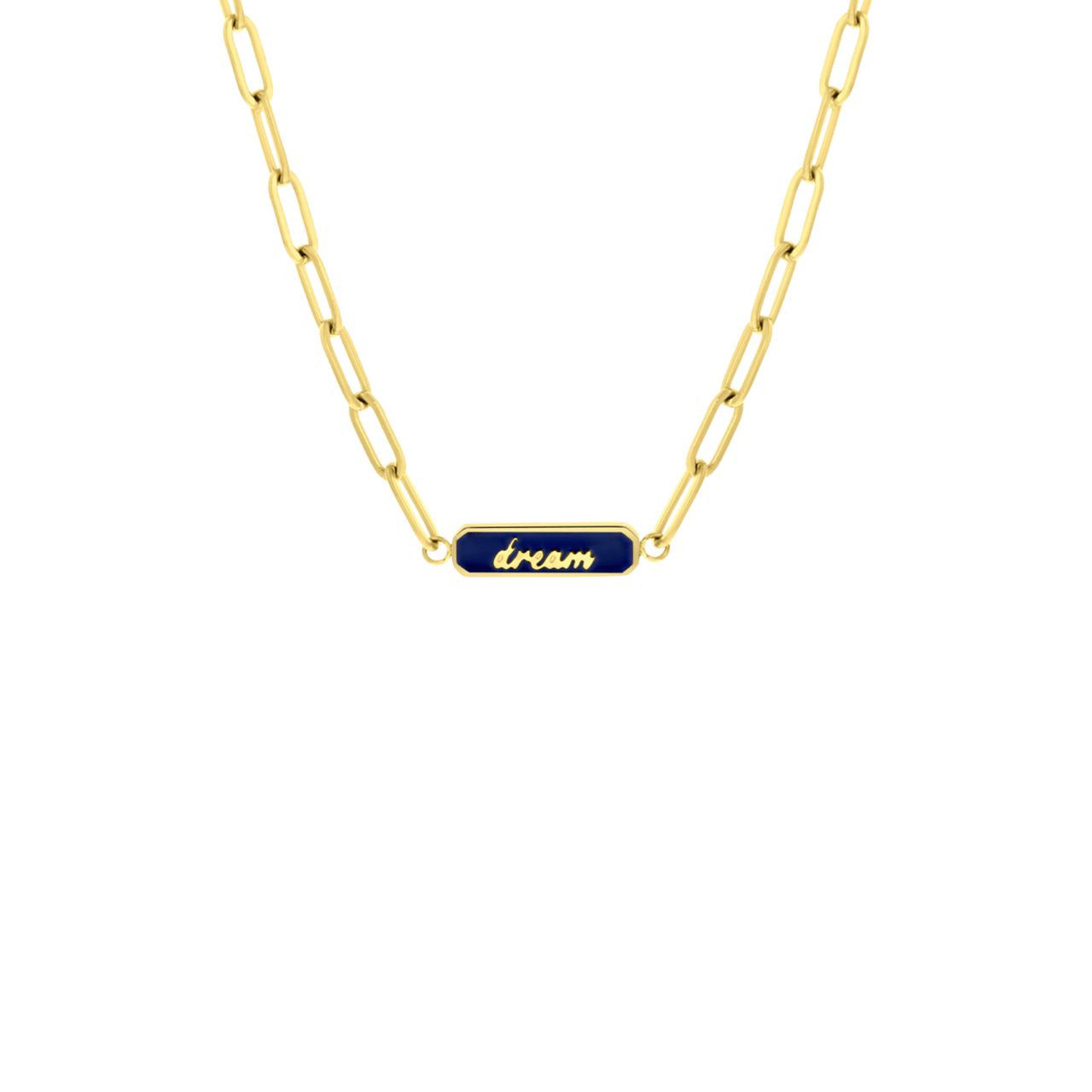 Stainless steel goldplated ketting dream emaille blauw
