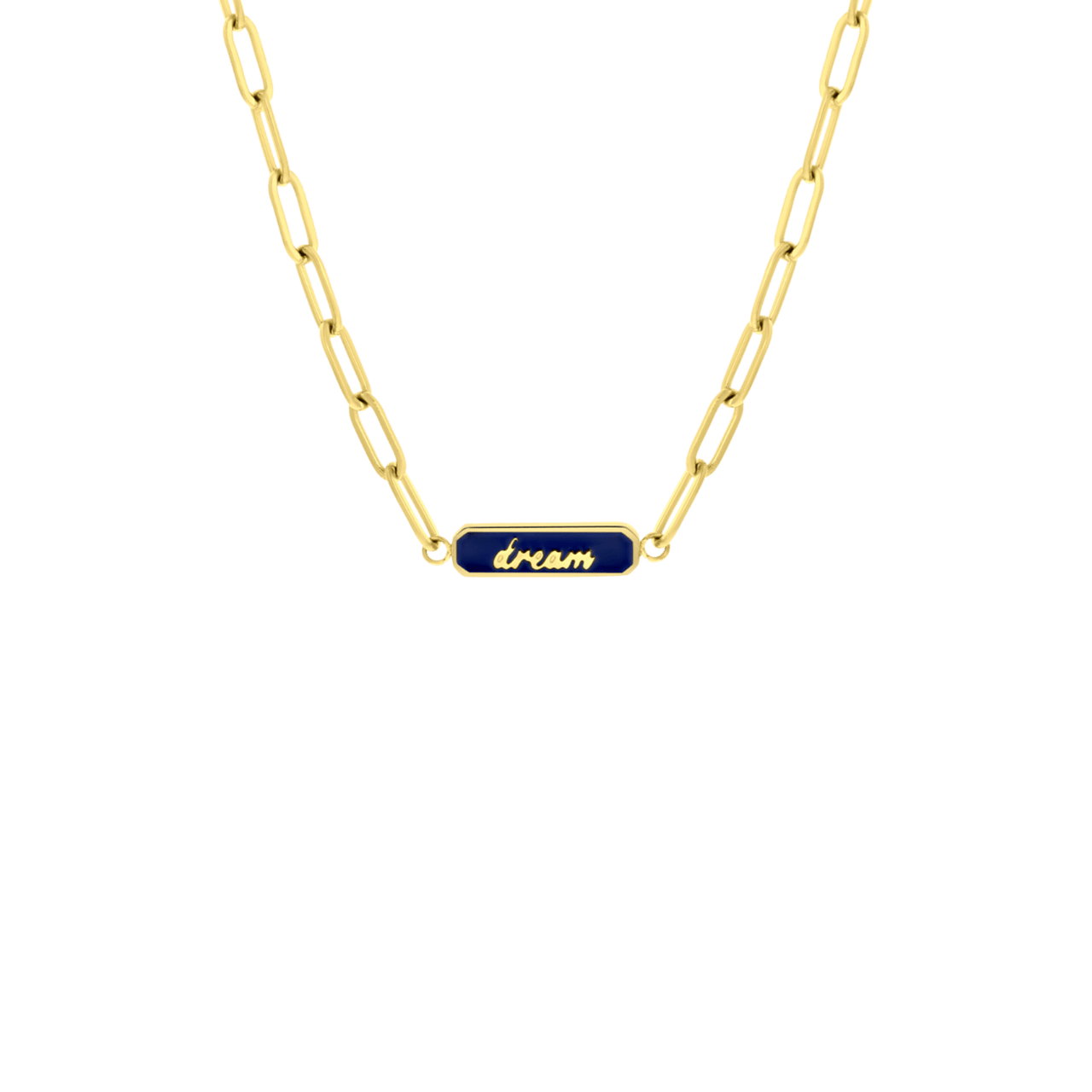 Stalen goldplated ketting dream emaille blauw