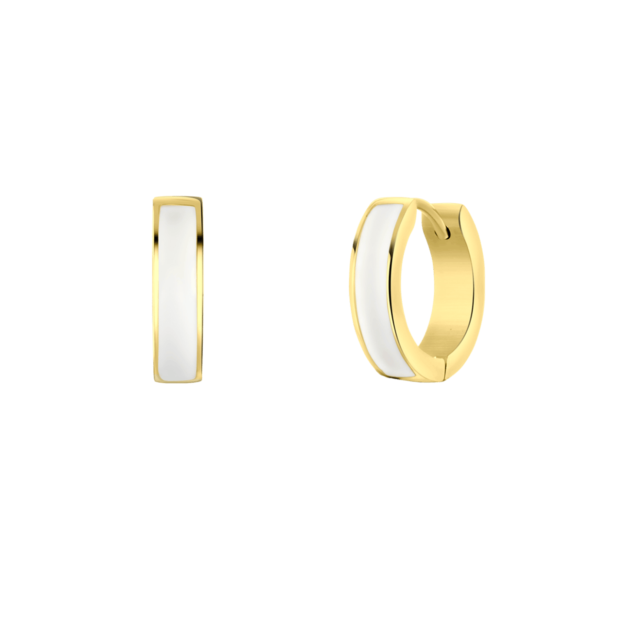 Stainless steel goldplated oorringen met emaille wit voor dames