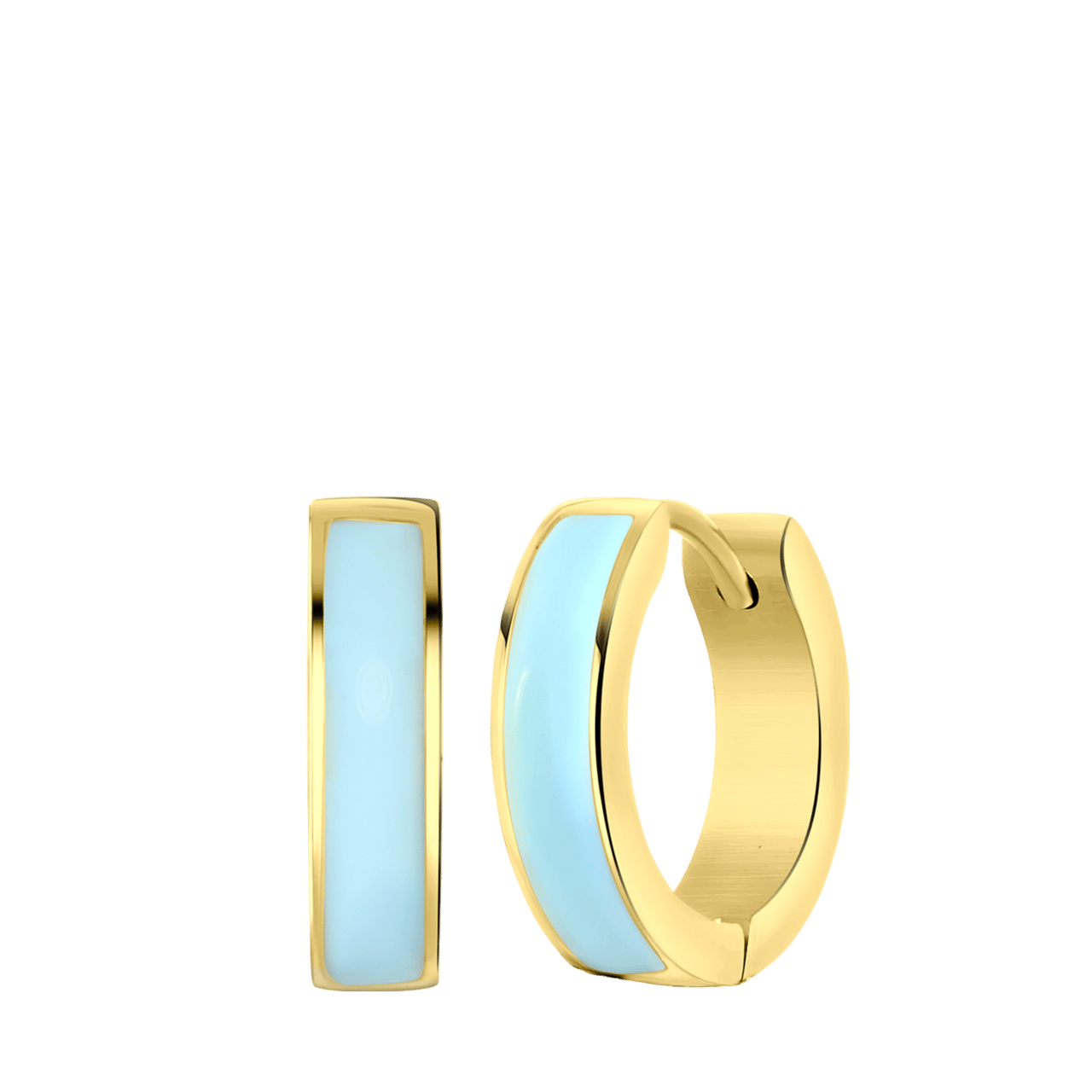 Stainless steel goldplated oorringen met emaille blauw voor dames