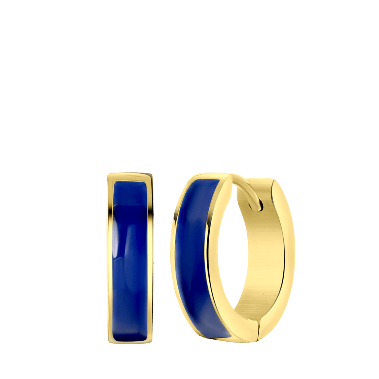 Stainless steel goldplated oorringen emaille donkerblauw voor dames