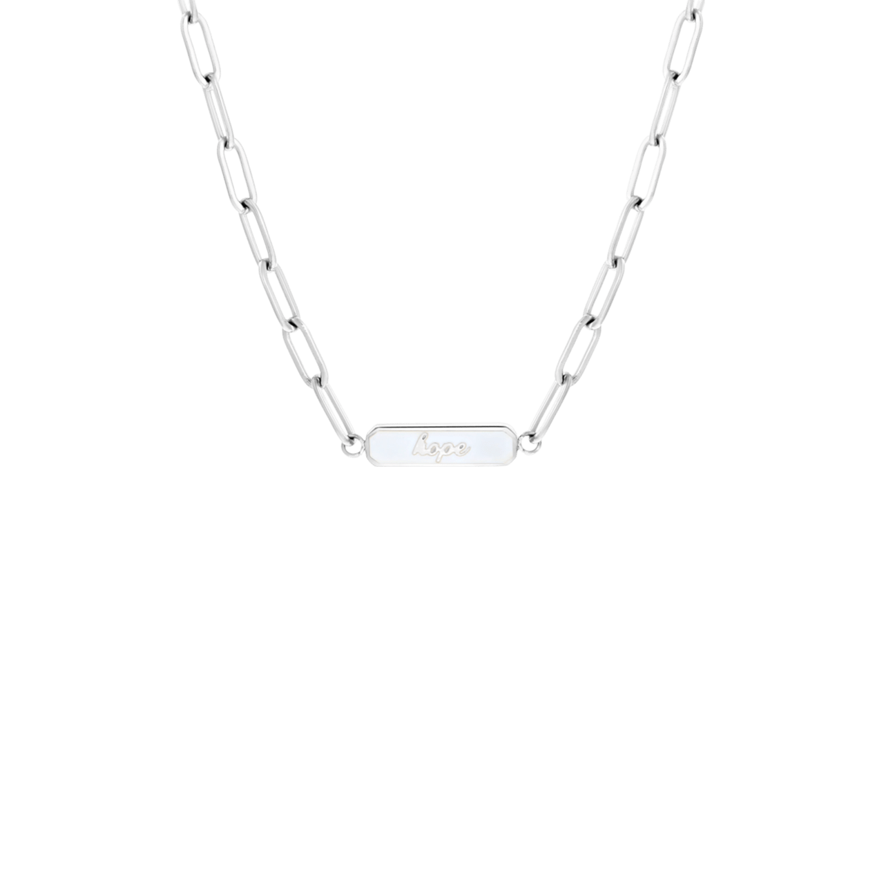 Stainless steel ketting hope emaille wit