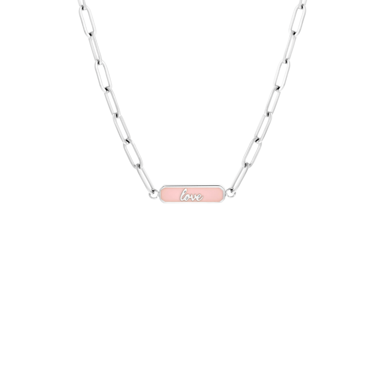 Stainless steel ketting love emaille roze voor dames