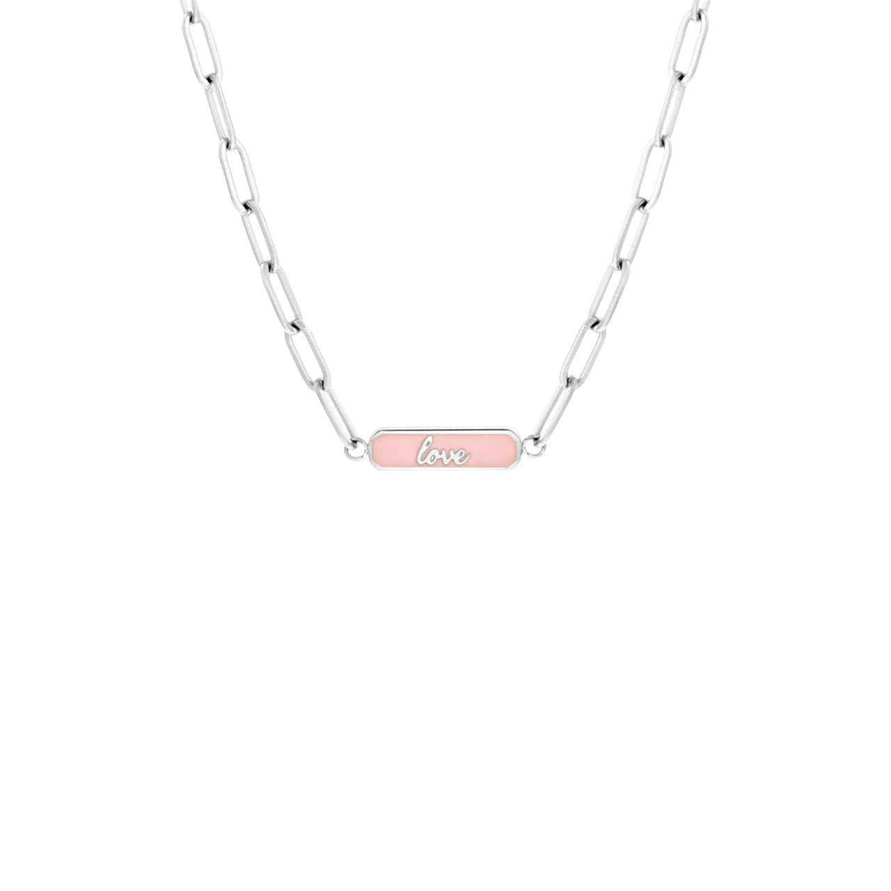 Stalen ketting love emaille roze voor dames