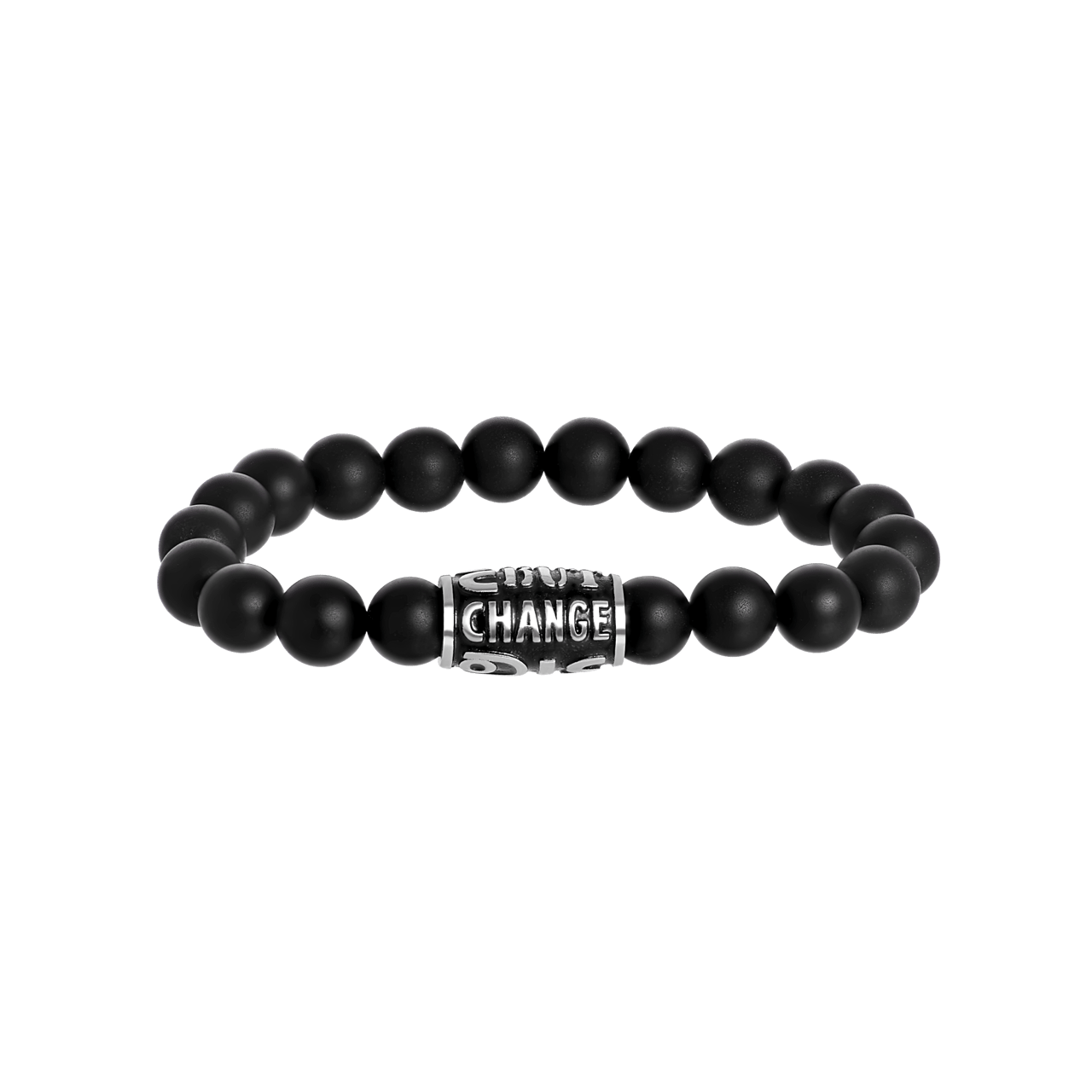 Stalen armband met natuursteen black agate tekst
