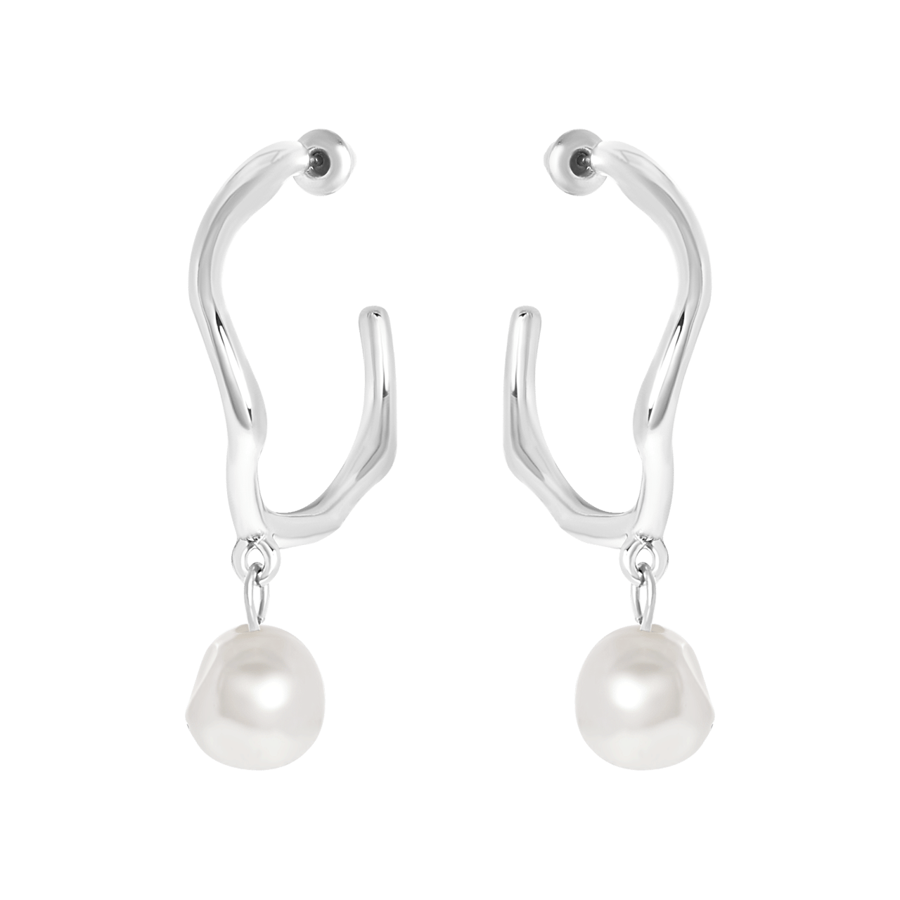 Bijoux zilverkleurige oorringhangers met parel voor dames