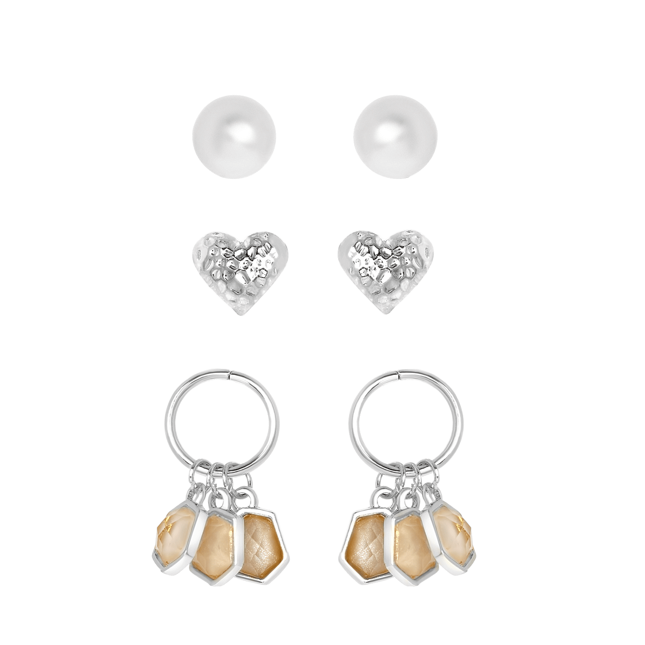 Zilverkleurige bijoux oorbellen set