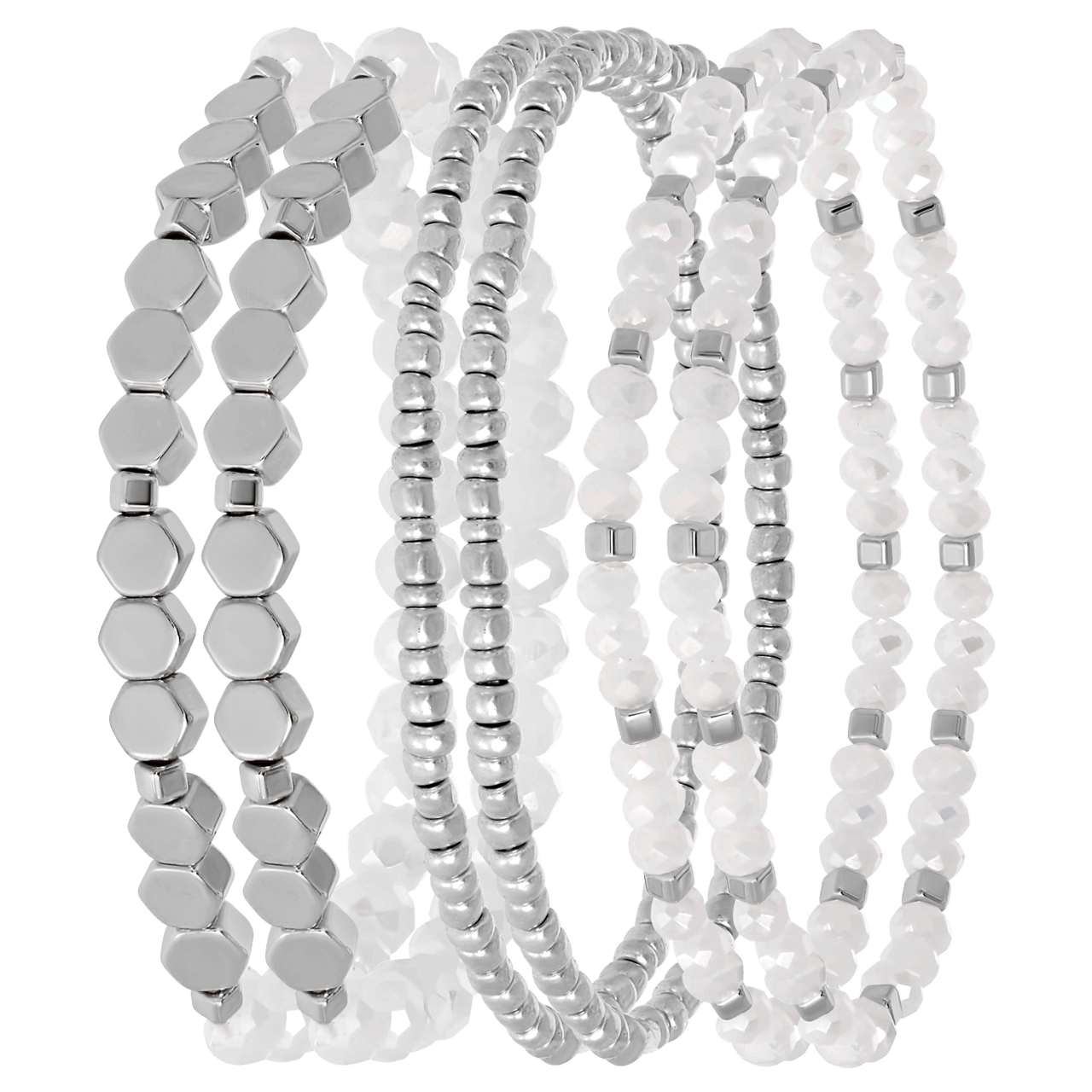 Zilverkleurige bijoux armbanden setje