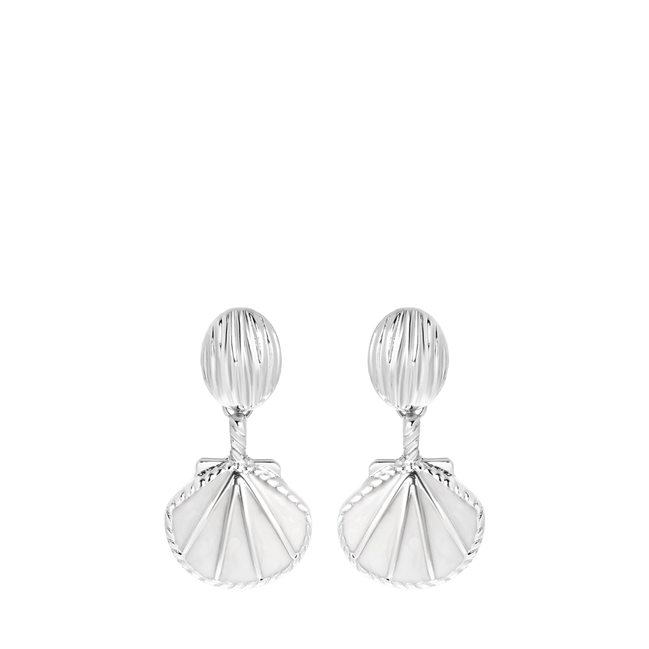 Zilverkleurige bijoux oorbellen met schelp