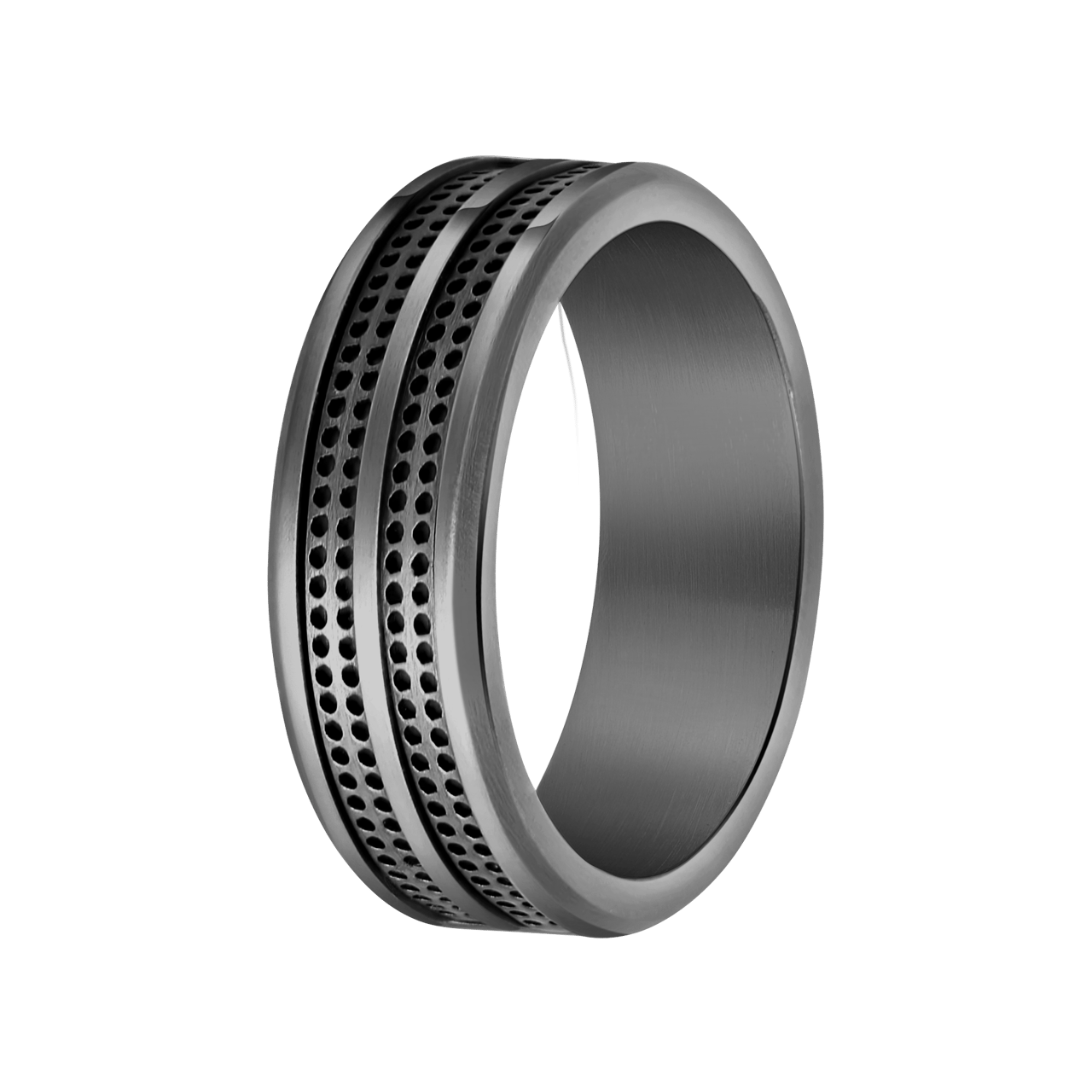 Gerecycled stainless steel herenring met patroon