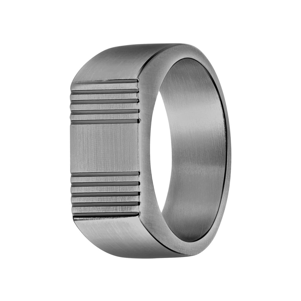 Gerecycled stainless steel heren zegelring gestreept