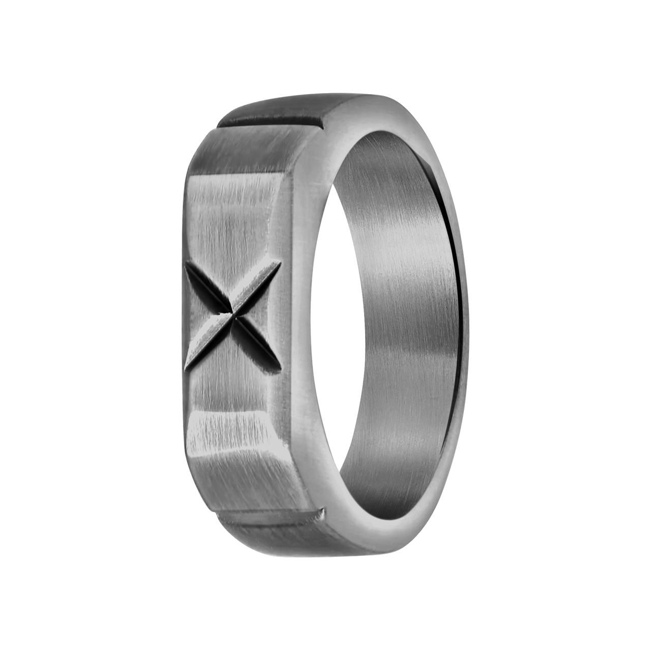 Gerecycleerd stainless steel jongens zegelring met kruisje