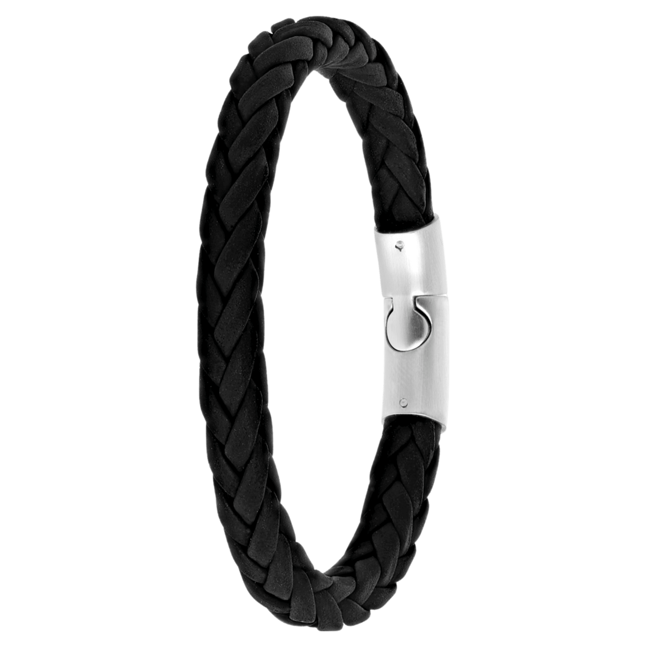Stalen herenarmband leer zwart 7mm