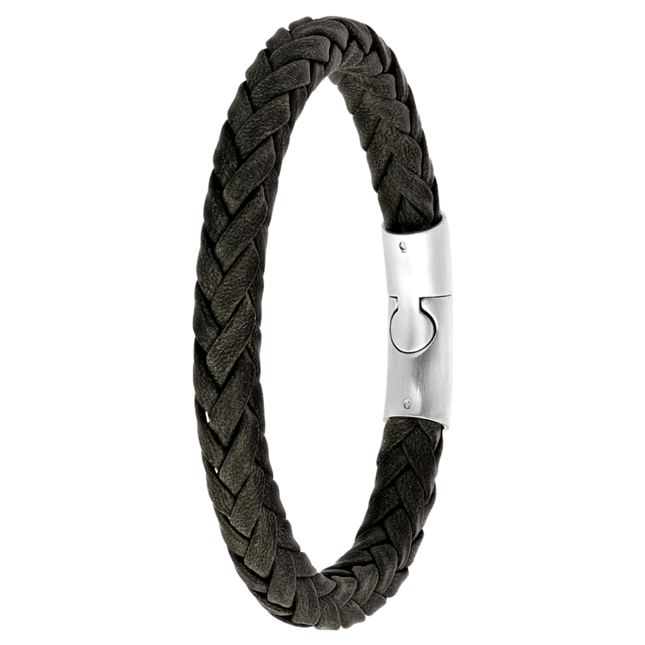 Stalen herenarmband leer donker grijs 7mm