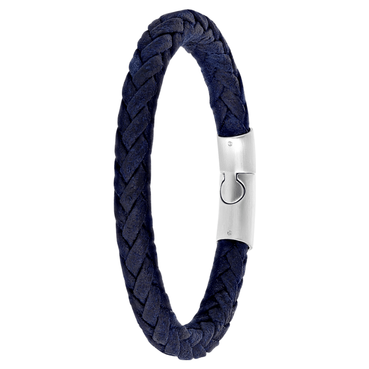 Stalen herenarmband leer donker blauw 7mm