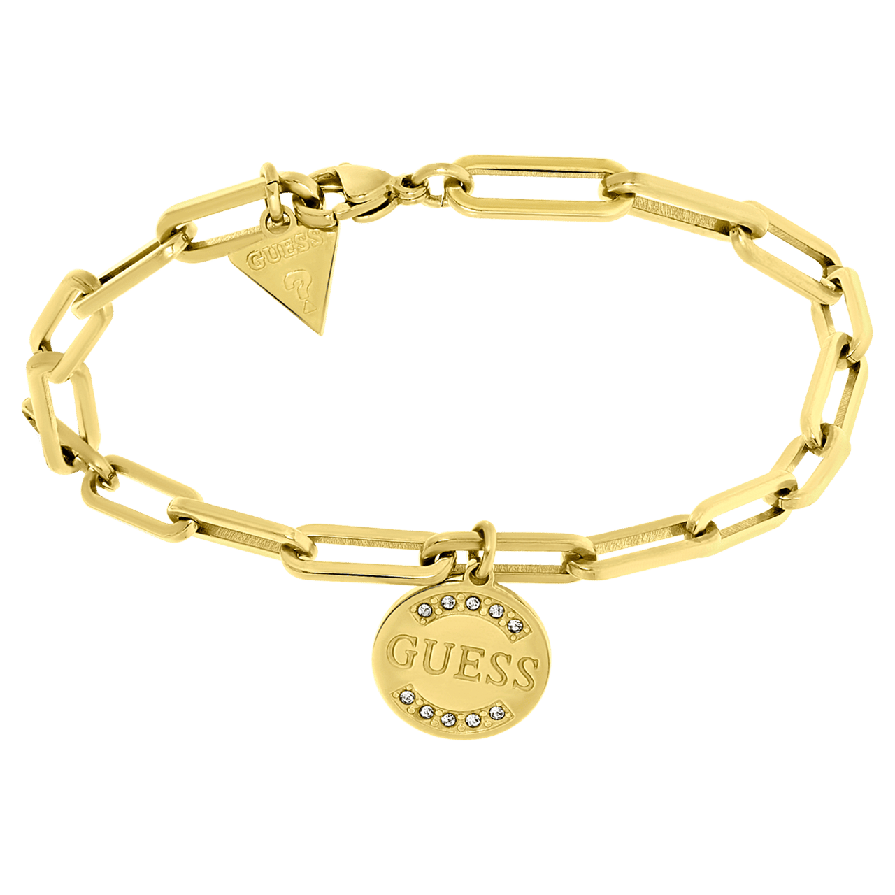 Guess stainless steel goldplated schakelarmband met hanger met kristal voor dames