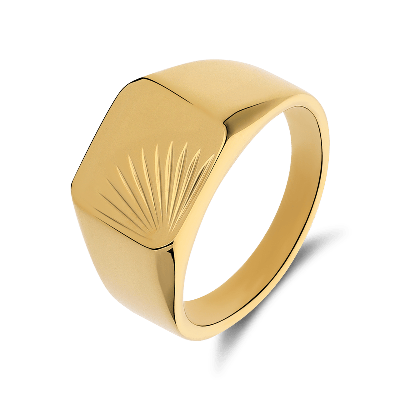 Gerecycleerd stainless steel goldplated zegelring met bewerking